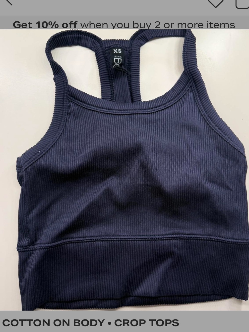 Cotton On Navy Ribbed Racerback Crop Top